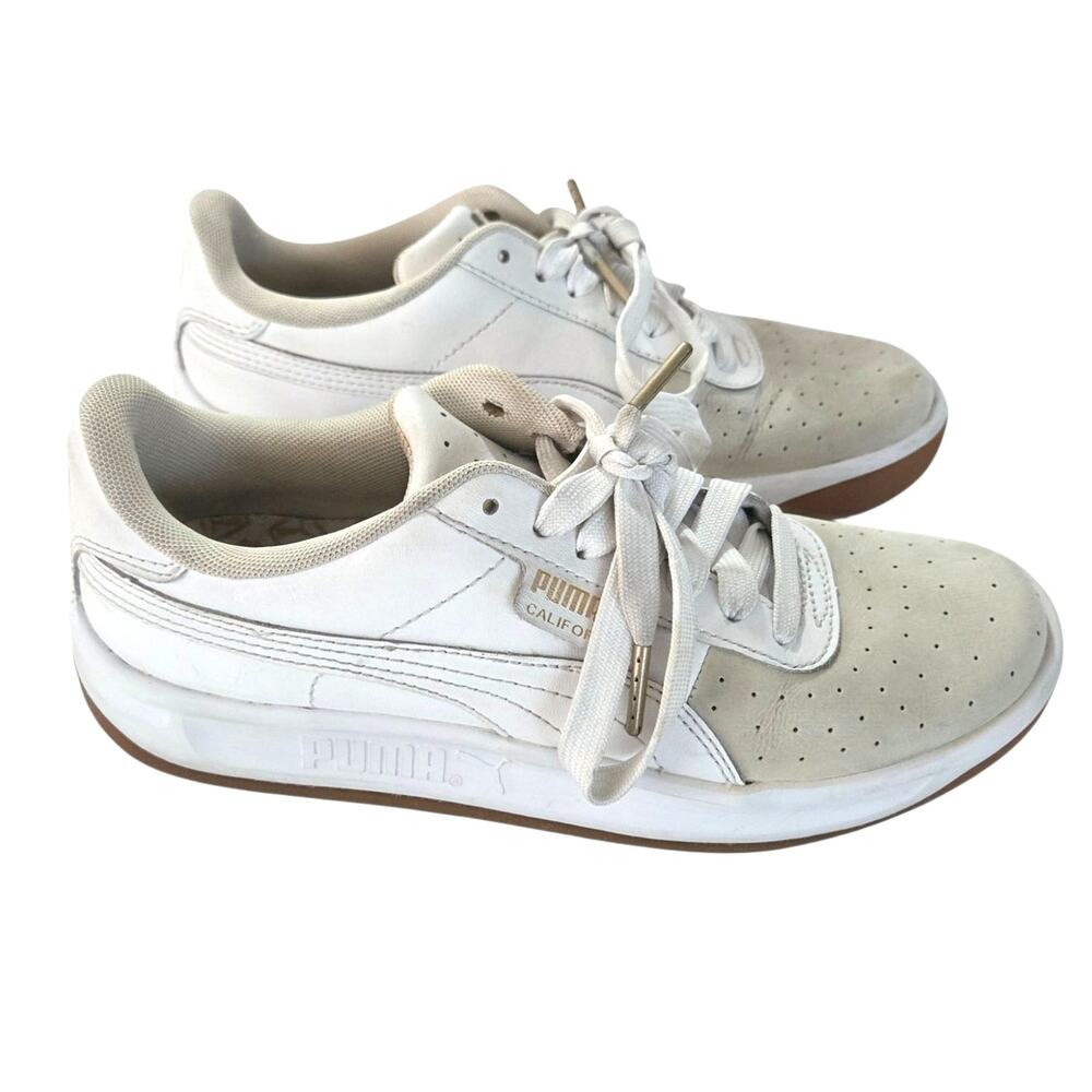 PUMA California Exotic Whisper White Cream Lace Up Leather Sneakers Sz 7.5